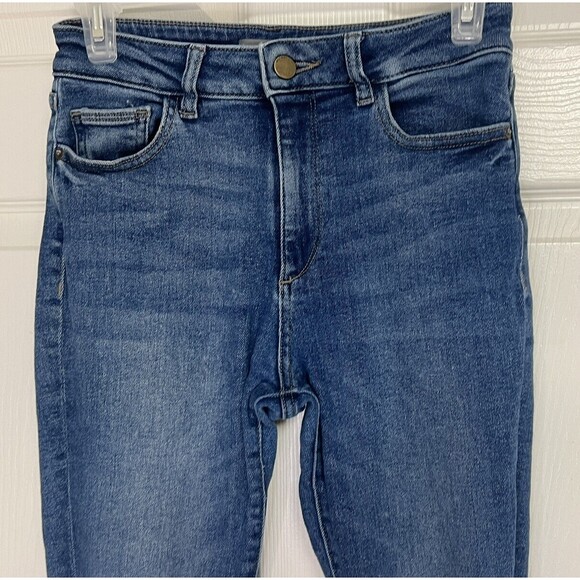 DL1961 Farrow High Rise Skinny Jean Women's 25 Burton Blue 5-Pocket Chewed Hem - Picture 5 of 11